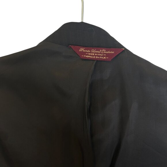 Pronto Uomo Couture Italian Wool Suit 48L Black Stripe Wedding Prom Formal - Picture 4 of 8